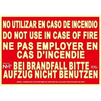 Señal "Não utilizar elevador em caso de incêndio" Internacional 21x30cm