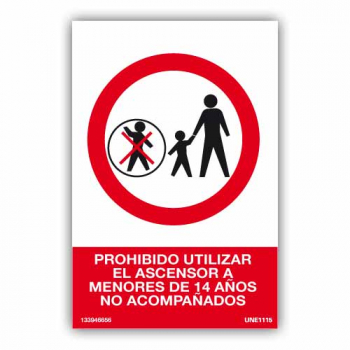 Señal Prohibido Uso Ascensor a Menores No Acompañados